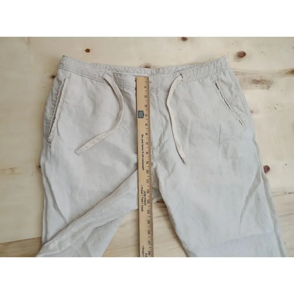 Tasso Elba 100% Linen Pants Mens 38x32 Beige Drawstring Beach Resort Trousers